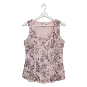 Vintage Y2K Dressbarn Pink Black Floral Corset Tank Top M